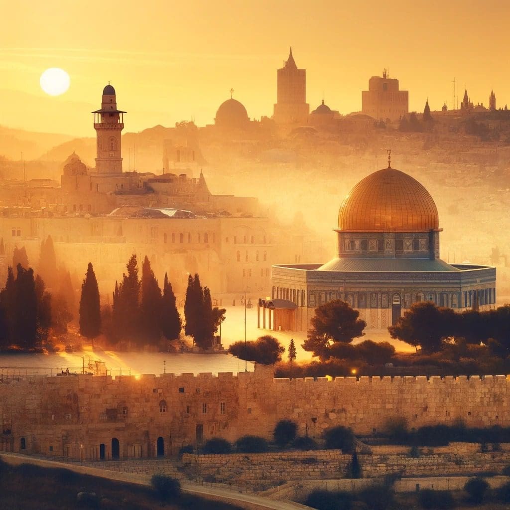 An informative image illustrating the concept of buying real estate in Israel and understanding real estate tax in Israel. The image features a clear, vibrant depiction of the Wailing Wall in Jerusalem, symbolizing the unique appeal of Israeli properties. This scene is accompanied by diverse groups of people, possibly investors, from cities like California, New York, and Miami, shown examining maps and real estate documents. These elements collectively emphasize the global interest in investing in Israeli real estate and the importance of grasping the local tax regulations. The background subtly includes iconic Israeli architecture to further enhance the setting.